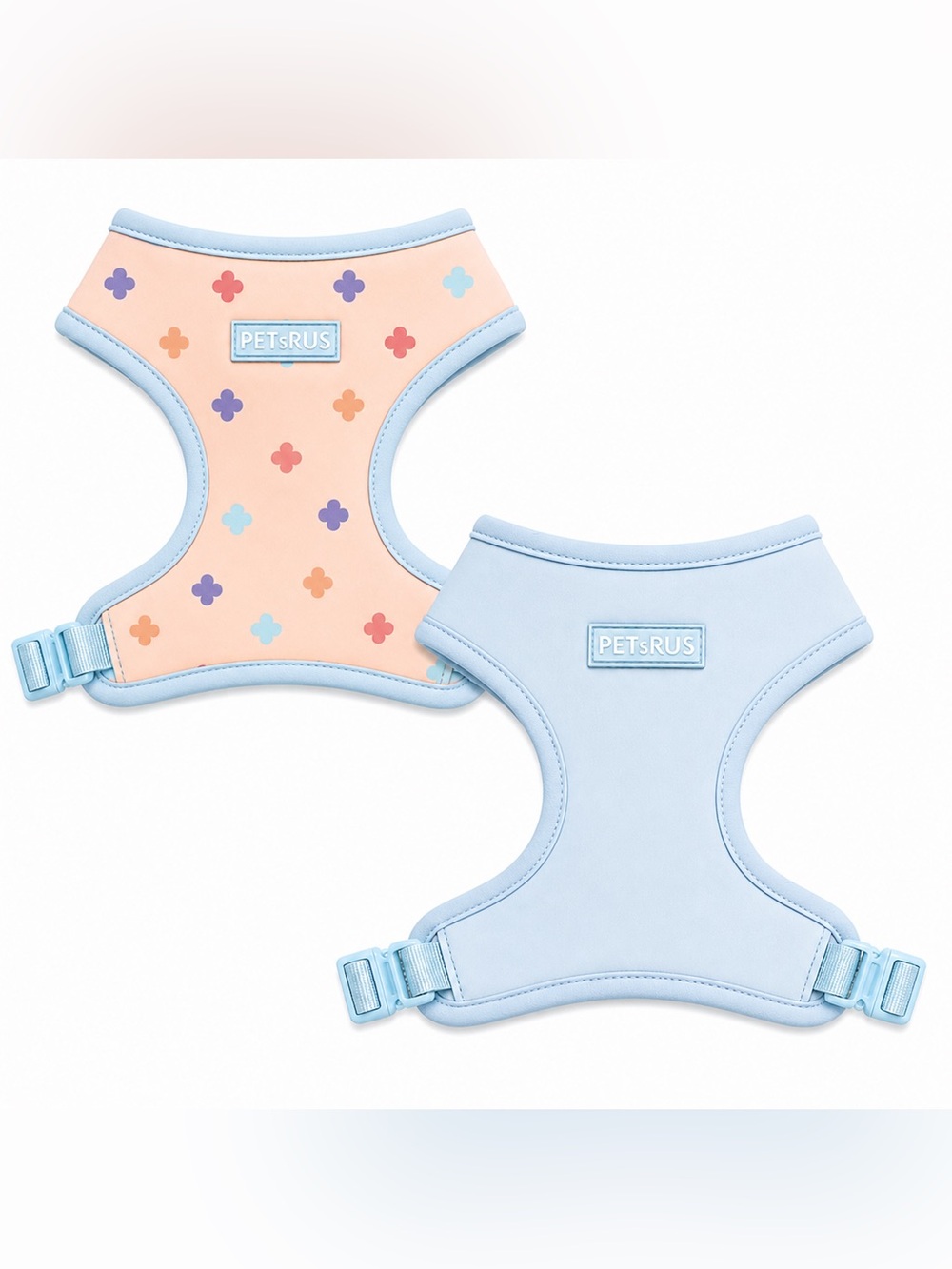 2 In 1 - Reversible Dog Harness Reflective Blue Beige Rose Clover Van Cleef